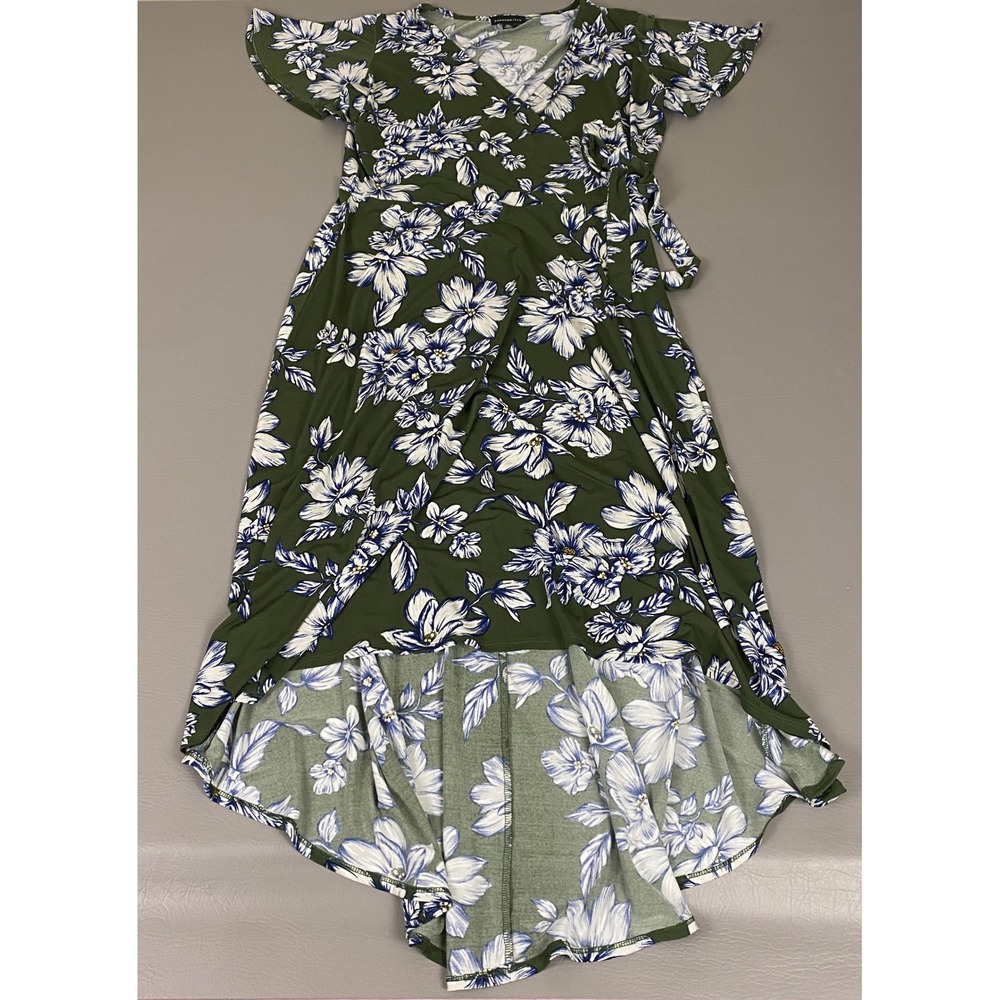 Fortune + Ivy Dress Women's Size XXL Olive Green Floral Faux Wrap High-Low